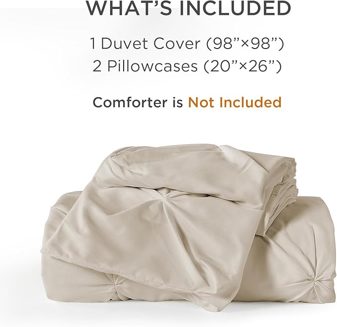 Litanika Oatmeal Oversized Queen Pinch Pleat Duvet Cover, 3 Pieces Pintuck Cover Soft Microfiber Bedding Set with Zipper Closure & Corner Ties(1 Duvet Cover, 2 Pillowcases)