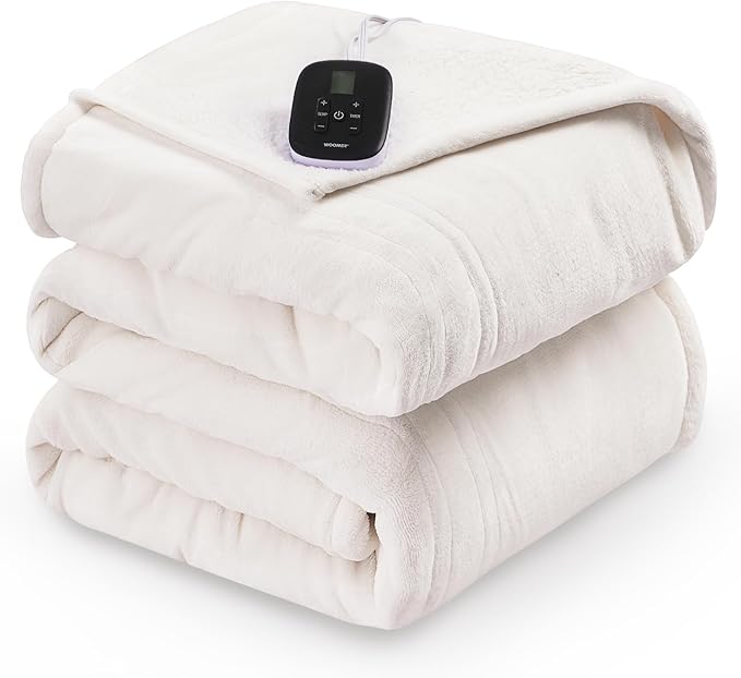 WOOMER Electric Blanket Twin Size,Durable Flannel and Soft Sherpa,Dual Control,62”×84” Heated Throw Blanket, 10 Heat Levels&0.5-12h auto-Off,Energy Efficient,ETL Certified