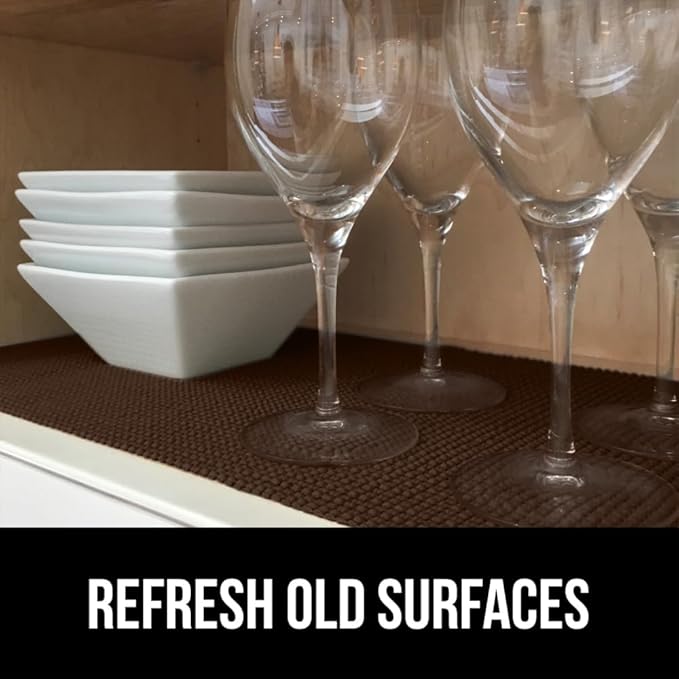 GORILLA GRIP powerGRIP Drawer Shelf and Cabinet Liner, Thick Strong Hold, Non-Adhesive Liners Protect Kitchen Cabinets and Cupboard, Bathroom Drawers, Easy Install, Breathable Mat, 12" x10', Chocolate