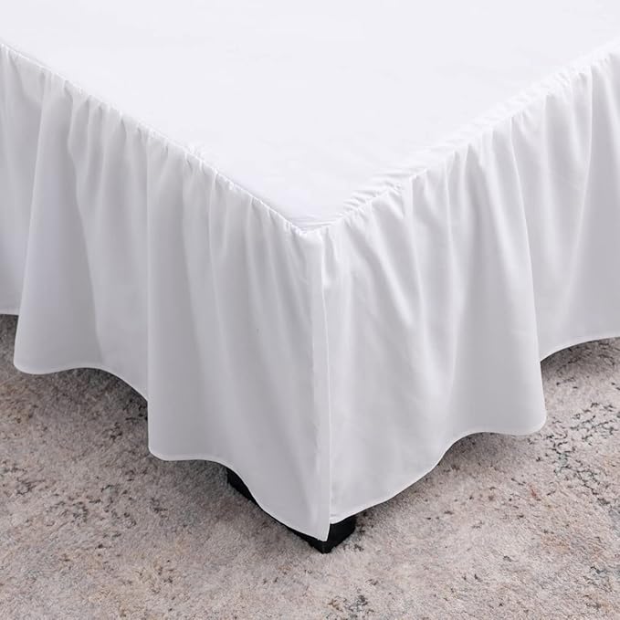 TSUTOMI Bed Skirt Full Size Ruffled Bed Skirt with Split Corners, 12 Inch Drop Dust Ruffle Bed Skirts with Platform, Gathered Style, 100% Microfiber,White