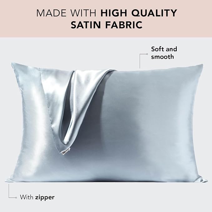 Kitsch Satin Pillowcase with Zipper for Hair & Skin, Softer Than Silk Pillow Cases Queen, Wrinkle-Free, Smooth and Cooling Satin Pillow Covers, Standard Size 19"x26", Haze Blue