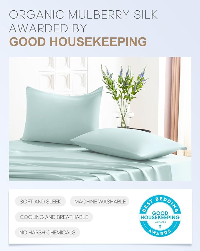 THXSILK 100% Mulberry Silk Pillowcase for Hair and Skin Health, 22 Momme Soft and Smooth Pillowcase with Hidden Zipper, Both Sides Premium Grade 6A+ Silk, 1pc (Standard 20"x26", Light Blue)