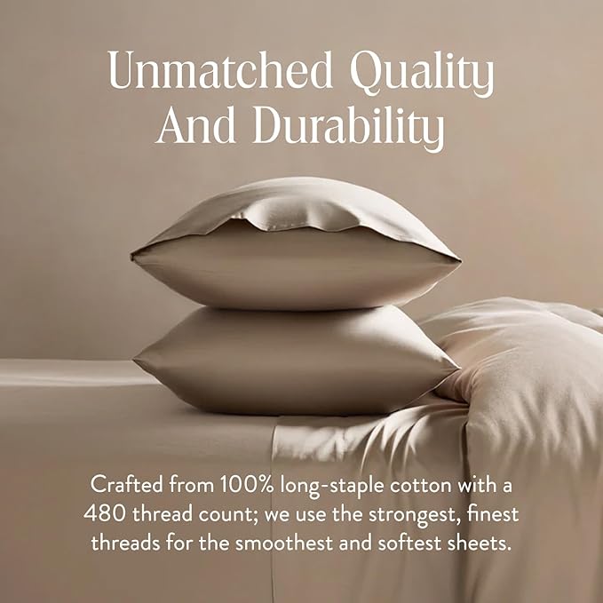Brooklinen Luxury Sateen Duvet Cover - 100% Cotton, King/California King Size in Pebble with Extra-Long Corner Ties and Button Closure - Best King/Cali King Duvet Covers