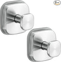 No-Drill Reusable Suction Cup Hooks, 2-Pack Brushed Nickel – Towel, Robe, Loofah, Coat Hook for Glass, Mirror, Tile, Shower, Bathroom, Kitchen & Metal (Smooth, Non-Porous Surfaces)