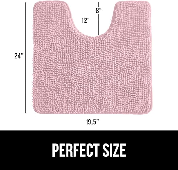 GORILLA GRIP Plush Absorbent Shaggy Chenille Bath Rug Mat for Oval Toilet Base with Rubber Backing, Machine Washable Rugs, Soft Microfiber Contour Mats for Toilets, Bathroom Decor, Lt Pink