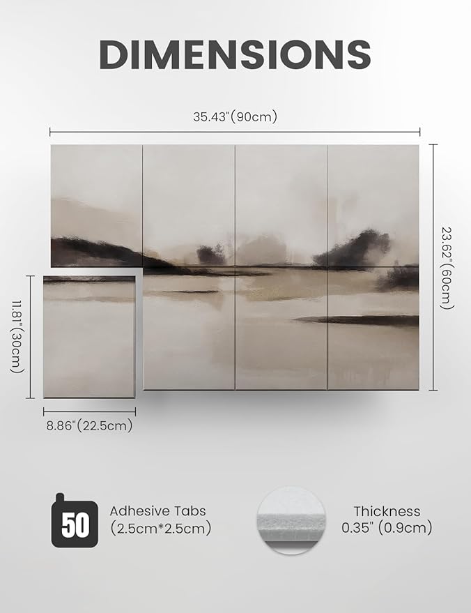 Wall Art Acoustic Panels,35''X24'''Soundproof Wall Panels-8-Pack with 50 Adhesive Tabs, Decorative Sound Absorbing Panels for Living Room and Recording Studio, Offices-Mist Reflections