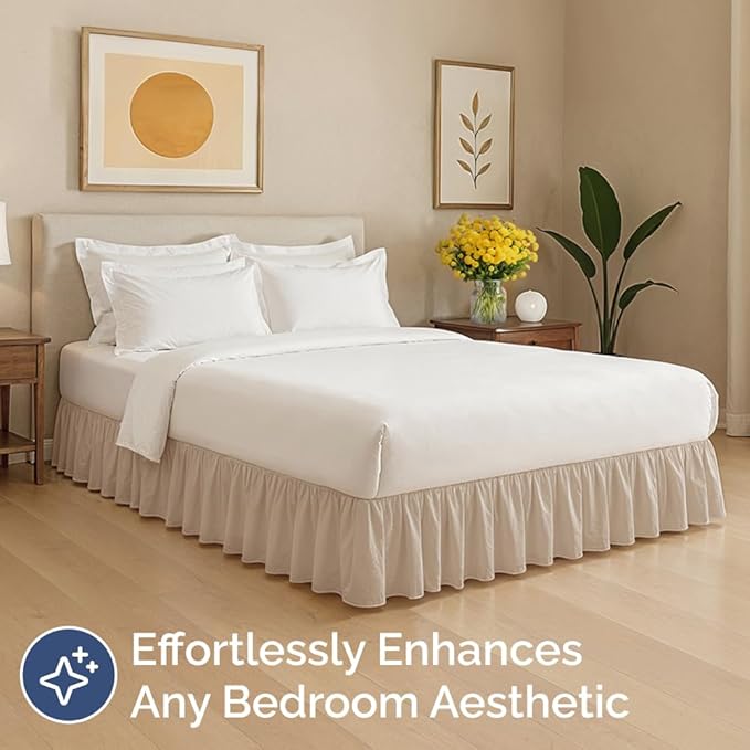 Bedskirt Queen Size Ruffle - 18 inch Drop Dust Ruffle Bed Skirt with Platform - Ultra-Soft, Easy Fit, Premium Hotel Quality - Wrinkle, Fade & Shrink Resistant - for Women, Men, Kids and Teens - Cream