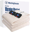 Westinghouse Electric Blanket Queen, Flower Jacquard Heated Blanket Queen Size with 10 Heating Levels and 1-12 Hours Auto-Off, Flannel to Sherpa Reversible, Machine Washable (84" x 90", Beige)