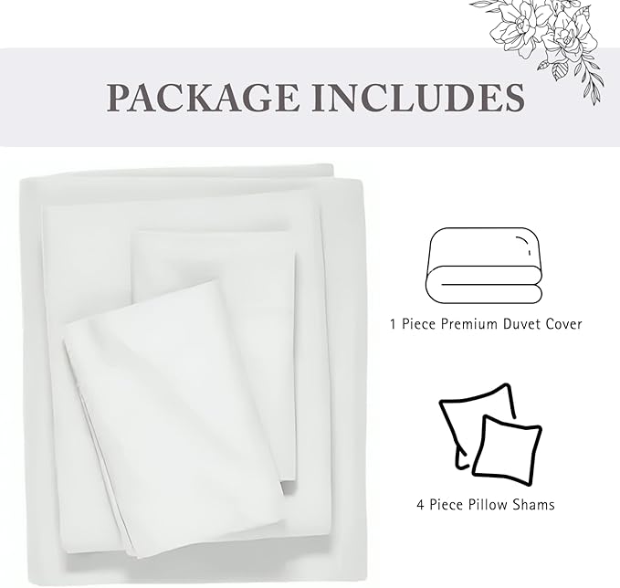 1000 Thread Count King Duvet Cover 100% Egyptian Cotton Soft 5 PC Comforter Cover & 2 Pillow Shams - All Season Breathable Zipper Closure & Corner Ties (Cal King/King, White)