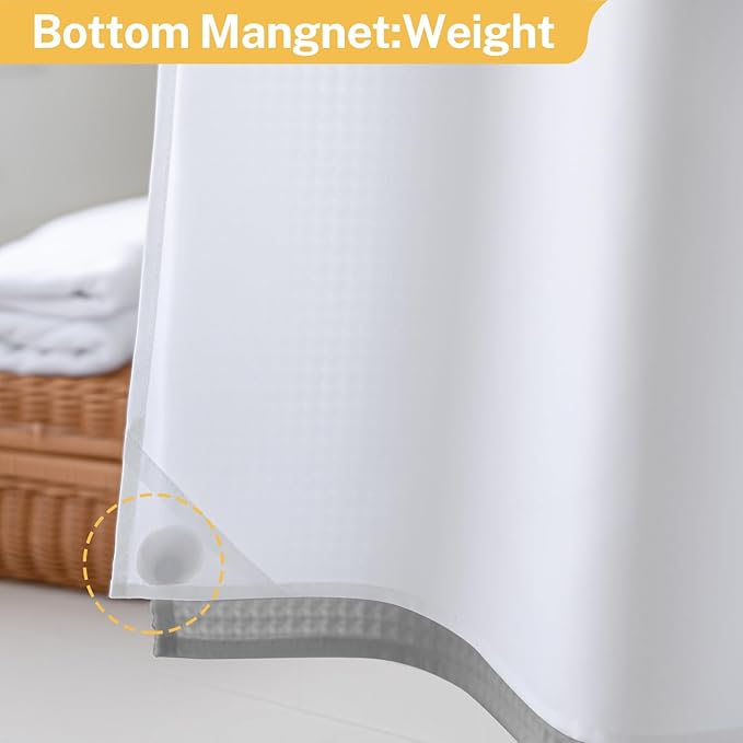 River Dream 54" W Stall Waffle No Hooks Shower Curtain with Snap in Liner,Cotton Blend Fabric Shower Curtain for Bathroom,Hotel Quality,Grey,54Wx80L