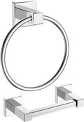 FORIOUS Toilet Paper Holder Wall Mount and Hand Towel Ring Set, SUS 304 Stainless Steel Double Post Pivoting Tissue Roll Holder, Modern Bathroom Hardware Accessories Set, Chrome