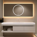 56IN Bathroom Vanity with Sink - Bathroom Cabinet Set has 2 Drawers & Overflow Hole Wall Mounted | LED Practical Defogging Mirror, Open Compartments, Seamless Rock Slab Basin (Cream White)