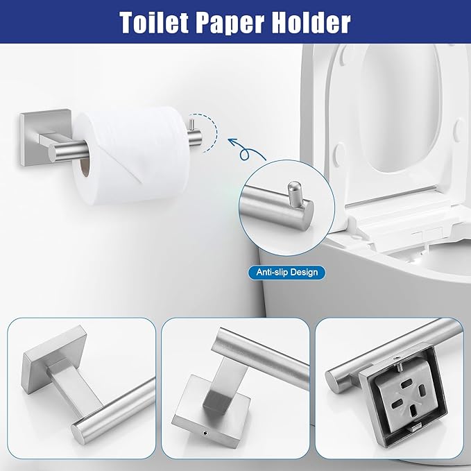 TNOMS Brushed Nickel Towel Bar Set 5 Pieces Brushed Bathroom Hardware Accessories Set,Towel Holder Set for Bathroom SUS304 Stainless Steel Wall-Mounted Towel Holder Set,23.6 Inch