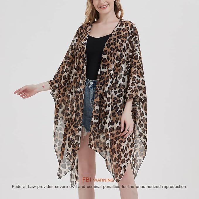 Women's Bohemian Floral Chiffon Beach Cover up Swimsuit Kimono Summer Swimwear Cardigans