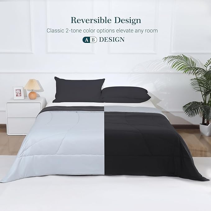 Elegear Cooling Comforter Twin Absorbs Body Heat to Keep Cool, Cooling Blanket for Hot Sleepers Japanese Arc-Chill 3.0 Cool Tech Fabric Summer Comforter Hypo-Allergenic Cooling Quilt - Black/Gray