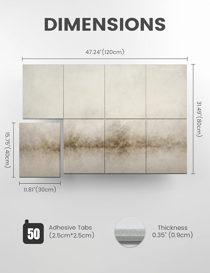 Wall Art Acoustic Panels,47''X31''Soundproof Wall Panels-8-Pack with 50 Adhesive Tabs, Decorative Sound Absorbing Panels for Living Room and Recording Studio, Offices-Dawn Embrace