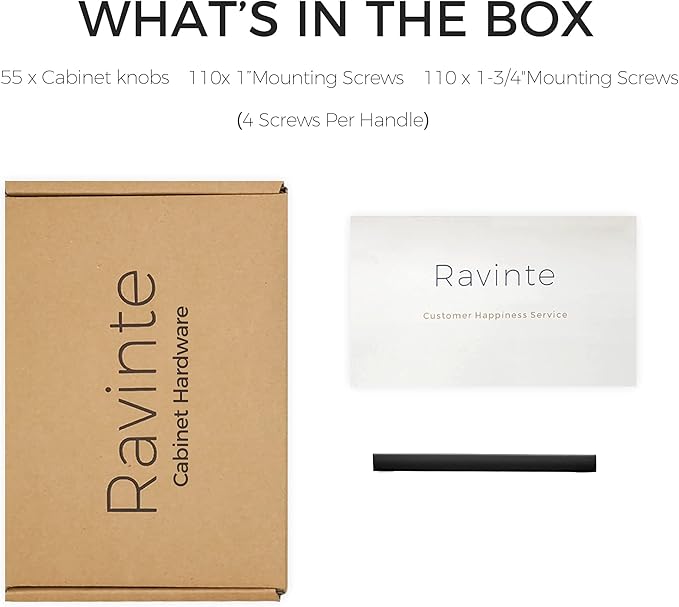 Ravinte 55 Pack Solid 3-3/4 Inch Center to Center Slim Square Bar Drawer Handles Kitchen Cabinet Handles Black Drawer Pulls Kitchen Cabinet Hardware Kitchen Handles Matte Black Cabinet Pulls