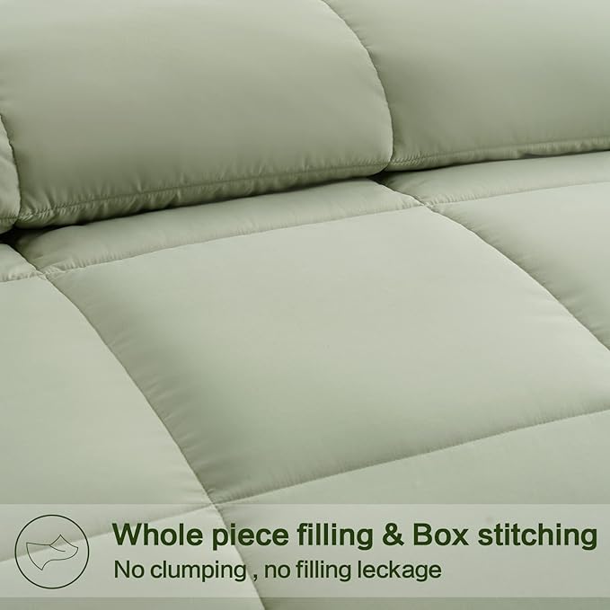 EASELAND Oversized Queen Down Alternative Comforter - Quilted Duvet Insert for All Seasons, Soft Lightweight with Corner Tabs, Summer Winter Warm Bedding, Sage Green 98×98 Inches