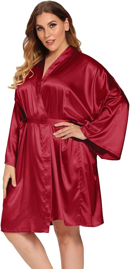 Women's Plus Size Satin Robes Plus Size Silky Kimonos Robes Sleepwear,Short
