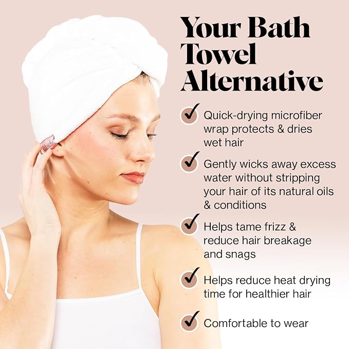 Kitsch Microfiber Hair Towel Wrap for Women - Microfiber Towel, Super Absorbent, Quick Dry, Anti-Frizz - for Long and Short Hairs, Turbans for Women, Hair Wrap - White