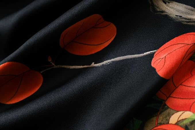 Women's Silk Kimono Robe Long Bathrobe Nightgown 100% Mulberry Silk for Women - Classic Floral Pattern