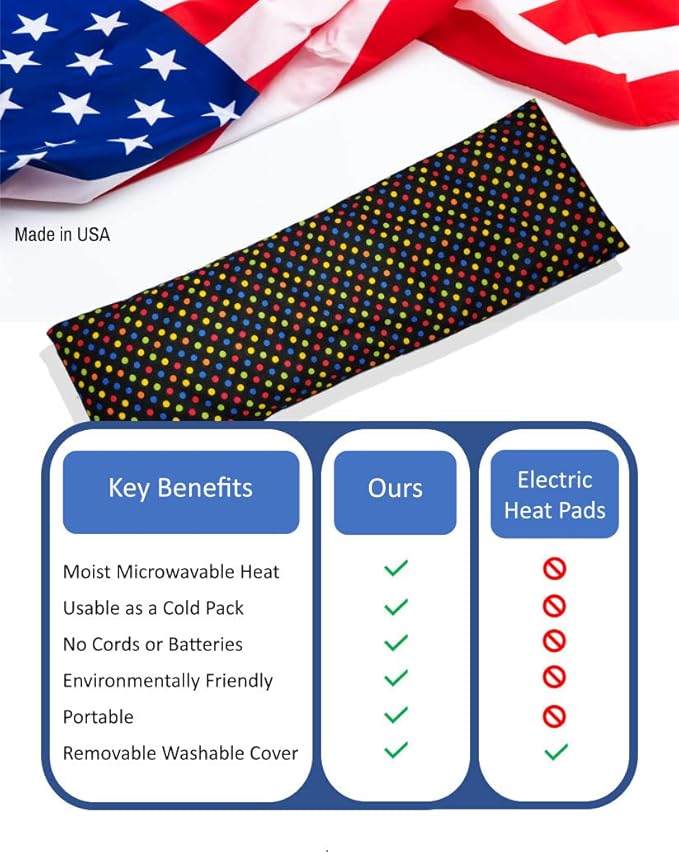 Microwavable Corn Filled Heating Pad and Cold Pack/Washable 100% Cotton Cover (Polka Dot - Multi Color, 5.25in W x 17.25in L)