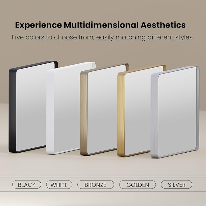 Gold Bathroom Mirror, 72x36 Inch Brushed Gold Metal Frame Mirror for Wall, Rounded Rectangle Bathroom Vanity Mirror, Tempered Glass, Anti-Rust, Horizontal/Vertical