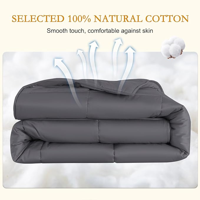 YOUR MOON Luxurious All Season Wool Comforter Queen Size, 100% Natural Australian Duvet Insert, Noiseless Cotton Cover, Medium Weight (Dark Gray)