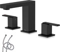 KENES Matte Black Widespread Bathroom Faucet Two Handle Bathroom Sink Faucets Black 3 Hole, 8-Inch 3 Pieces Bathroom Vanity Faucet Lavatory Faucet with Supply Lines, KE-9050-2