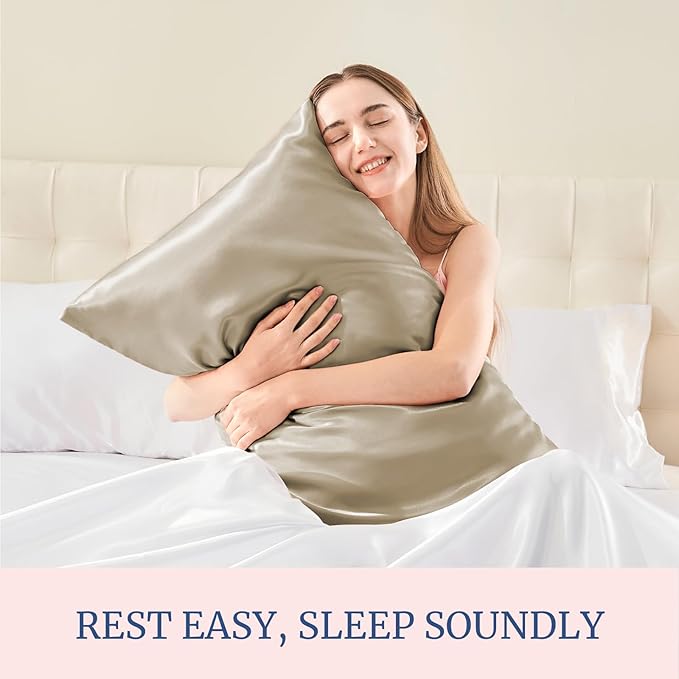 BEDELITE Satin Pillowcase for Hair and Skin, Super Soft and Cooling Similar to Silk Pillow Cases 2 Pack with Envelope Closure, Gift for Women Men(20"x36" King Size, Taupe)