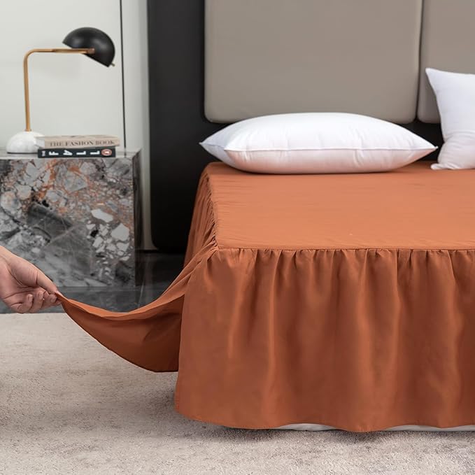 Terracotta Bed Skirt King Size Ruffled Bed Skirt with Split Corners, King Bed Skirt 16 Inch Drop, King Size Bed Skirt Terracotta for Ruffled Bed Skirt with Split Corners, Bed Skirts King Size