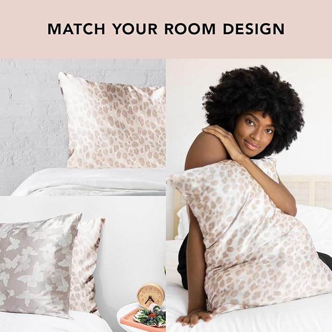Kitsch Satin Pillowcase with Zipper for Hair & Skin, Softer Than Silk Pillow Cases Queen, Wrinkle-Free, Smooth and Cooling Satin Pillow Covers, Standard Size 19"x26", Leopard, 2pcs