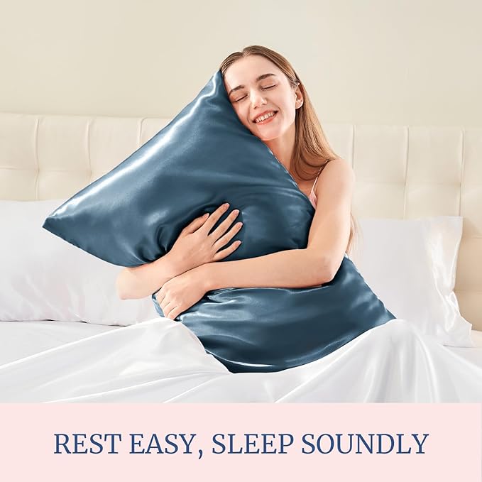 BEDELITE Satin Pillowcase for Hair and Skin, Super Soft and Cooling Similar to Silk Pillow Cases 2 Pack with Envelope Closure, Gift for Women Men(20"x40" King Size, Bluesteel)