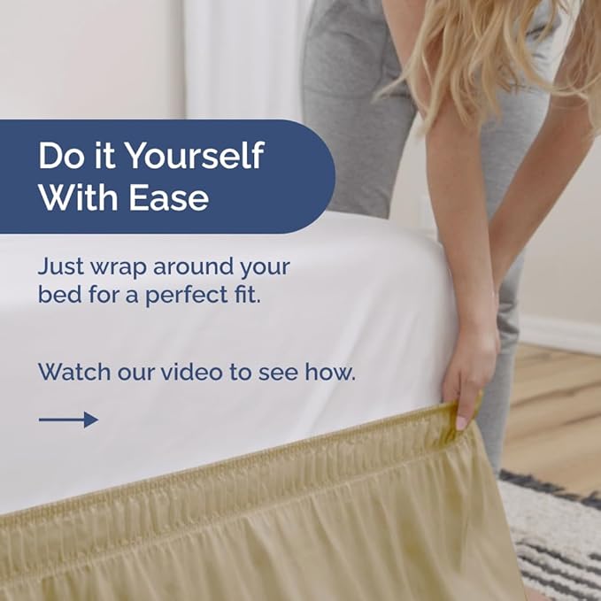Wrap Around Dust Ruffle Bed Skirt - Beige - for King Size Beds w/ 14 Inch Drop - Easy Fit Elastic Strap - Adjustable Pleated Bedskirt w/Brushed Fabric, Wrinkle & Fade Free Women, Men, Kids & Teens