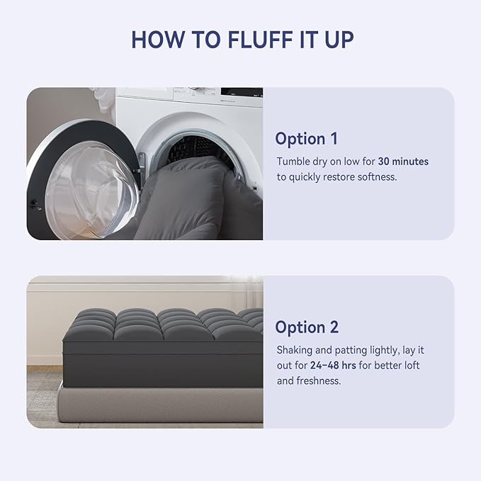 ELEMUSE Full XL Grey Mattress Topper for Back Pain, Extra Thick Mattress Pad Cover, Plush Soft Pillowtop with Elastic Deep Pocket, Overfilled Down Alternative Filling