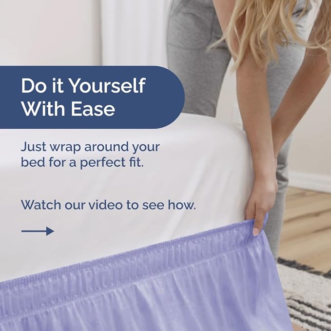 Wrap Around Dust Ruffle Bed Skirt - Lavender - for Queen Size Beds with 12 Inch Drop - Elastic Strap - Adjustable Pleated Bedskirt with Brushed Fabric and Wrinkle Free - for Women, Men, Kids & Teens