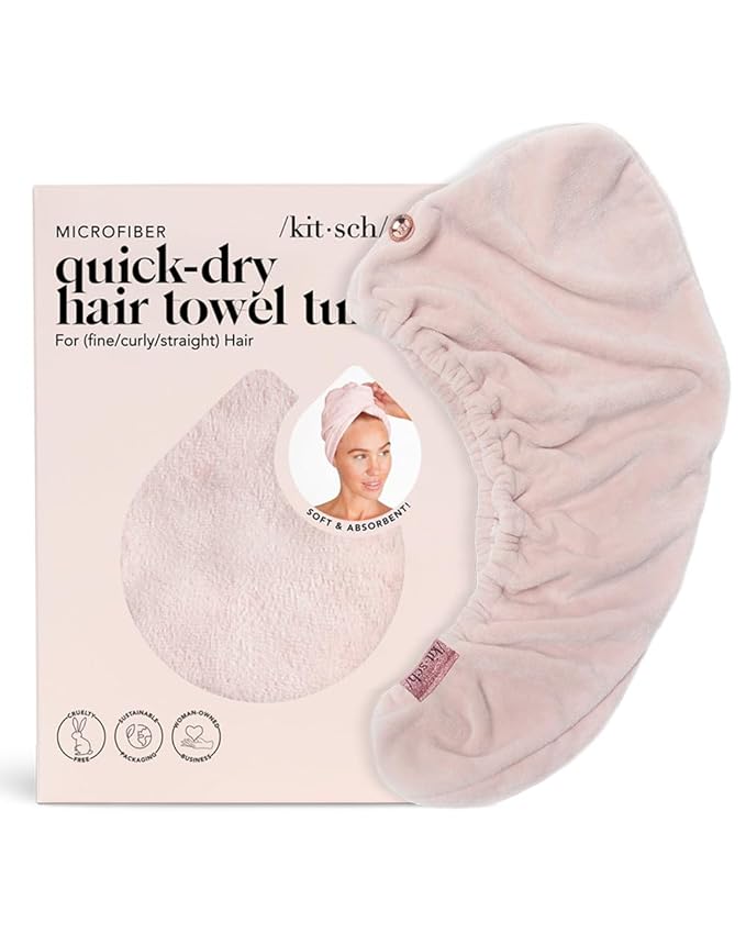 Kitsch Microfiber Hair Towel Wrap for Women - Super Absorbent Hair Drying Towel - Quick Dry, Anti-Frizz - for Long & Short, Wet & Curly Hair - Blush