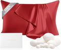 THXSILK 100% Pure Mulberry Silk Pillowcase for Hair and Skin, Upgraded Real 22 Momme Grade 6A+ Silk, Durable Soft Silk Pillow Case with Zipper(King Size 20"x36", Red)
