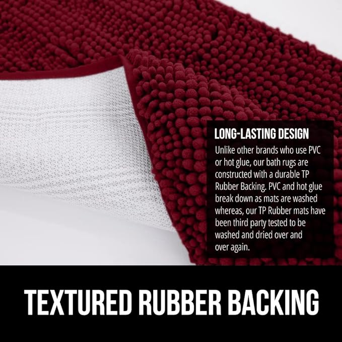 GORILLA GRIP Bath Rug Mat 36x24, Soft Absorbent Chenille, Quick Dry Microfiber Mats, Rubber Backing Washable Shower Floor Rugs, Bathmat Runner, US Designed Bathroom Home Decor Accessories Burgundy