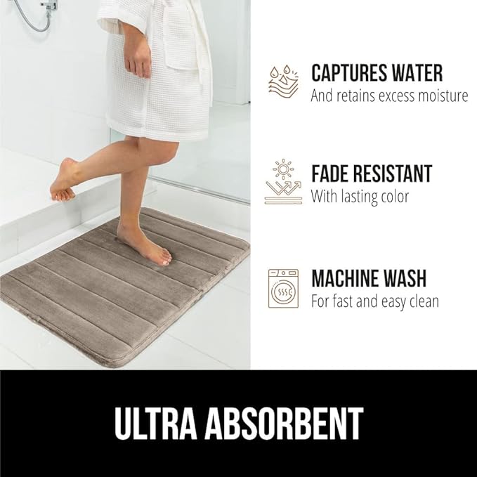 GORILLA GRIP Memory Foam Bath Mat, Soft Absorbent US Designed Bathroom Rug, Gripping Dots Machine Washable Bathmat, Cushioned Floor Mats, Shower Sink Rugs Room Décor Accessories, 30x20 Taupe