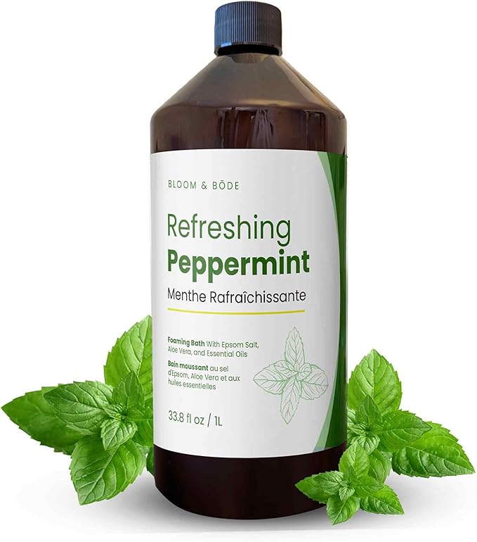 Luxury Foaming Bath - Natural Scented Bubble Bath - with Essential Oils and Epsom Salt - Refreshing Peppermint Scent, 33.8 fl oz / 1L
