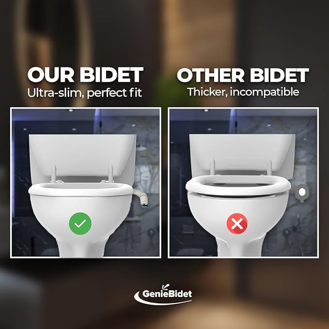 GenieBidet Bidet Attachment for Toilet - Ultra-Slim Left Handed Hygienic Bidet Attachment For Existing Toilets - Bidet Toilet Seat Attachment with Pressure Controls - Travel Bidet Included