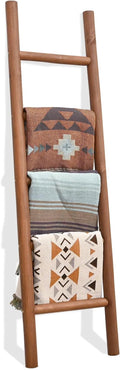 FUIN 57in Wood Blanket Ladder Living Room Decorative Wall Leaning Farmhouse Quilt Display Holder Rustic Wooden Towel Rack for Bathroom, Dark Brown