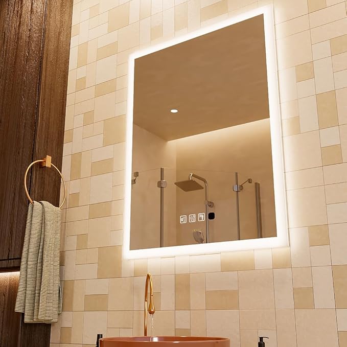 24 x 32 inch LED Bathroom Mirror with Bluetooth Speaker, Induction Switch Light Smart Vanity Mirror Wall Mounted, IP44 Waterproof Anti Fog Vertical & Horizontal