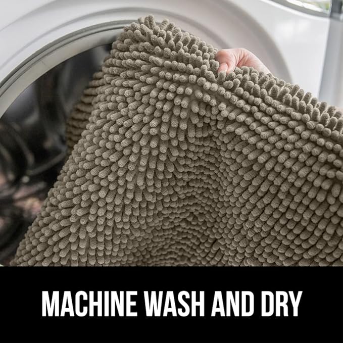GORILLA GRIP Bath Rug Mat, Thick Soft Absorbent Chenille, Quick Dry Microfiber Mats, Rubber Backing Washable Shower Floor Rugs, Bathmat Runner, US Designed Bathroom Home Decor Accessories 24x17, Latte