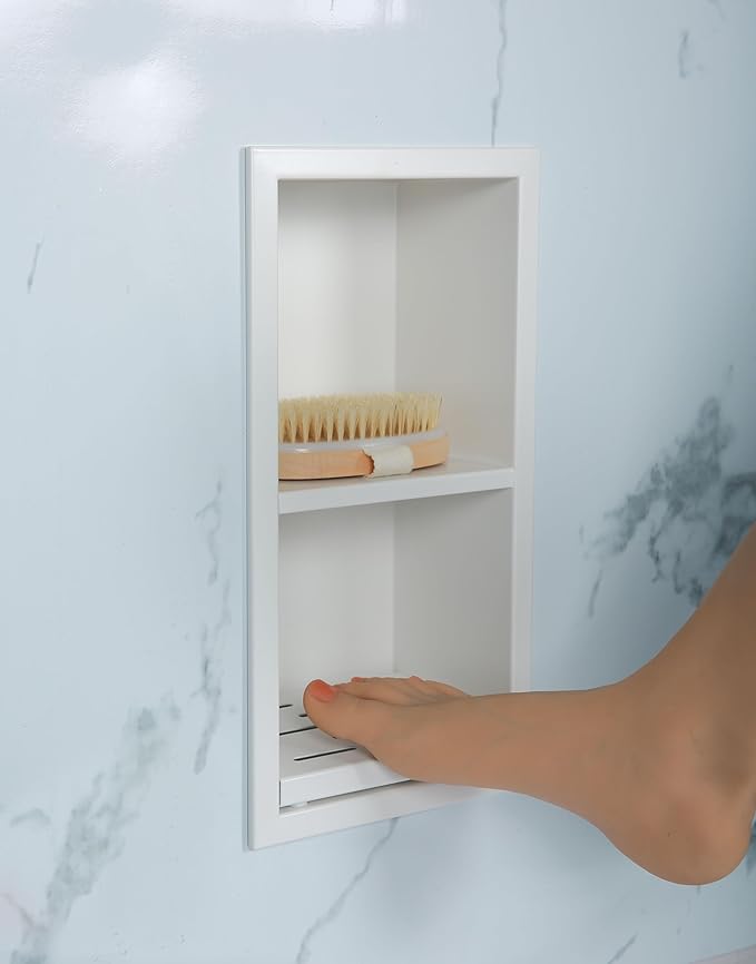 Shower Foot Rest for Shaving Legs,Double Layer Niche for Footrest,Shower Footrest for Insert Wall,Stainless Steel 304，Matte White,12.2 in x 4.8 in x 3.9 in