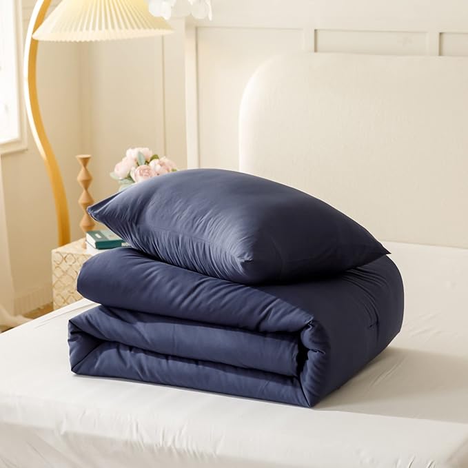 ROSGONIA Twin/Twin XL Comforter Set for College Boys Girls Navy Blue, 1 Blue Comforter & 1 Pillowcase, Lightweight Kids Comforter Soft Dorm Bedding