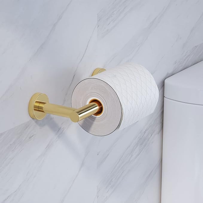 Gold Toilet Paper Holder - Metal Bathroom Flexible Pivoting Tissue Handle on Wall Mounted, SUS 304 Stainless Steel Adjustable TP Large Mega Roll Holder Classic Matte