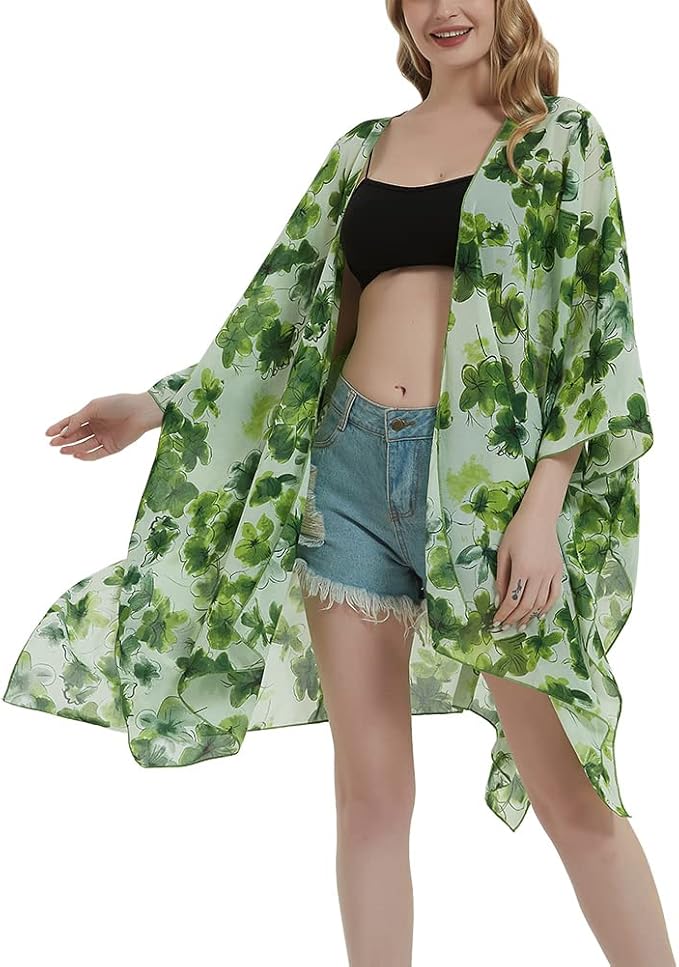 Women's Bohemian Floral Chiffon Beach Cover up Swimsuit Kimono Summer Swimwear Cardigans