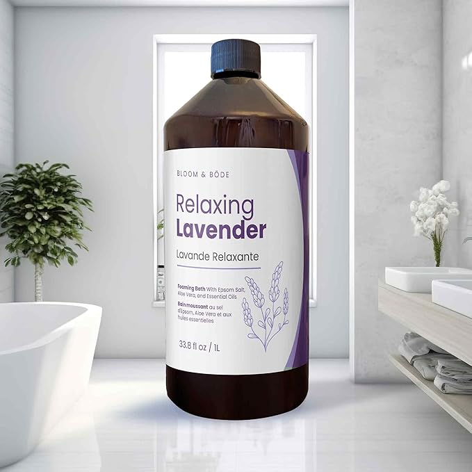 Luxury Foaming Bath - Natural Scented Bubble Bath with Essential Oils and Epsom Salt - Relaxing Lavender Scent, 33.8 fl oz / 1L
